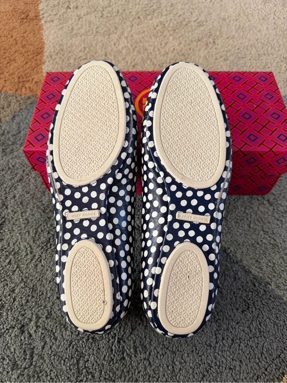 Tory Burch Ivory/Nautical Dot Print Minnie Travel Ballet
